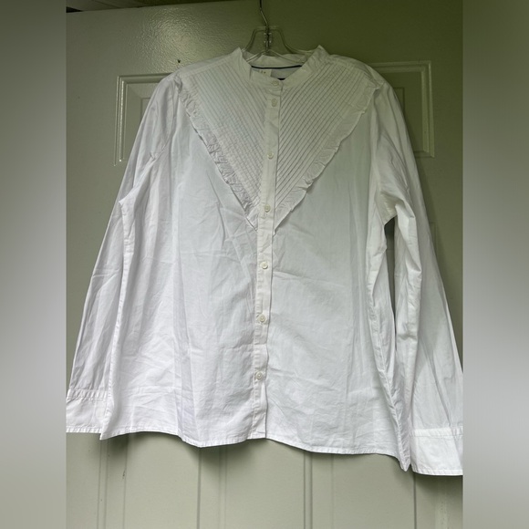 JCrew Ruffle-trim cotton poplin button-up shirt size 18 White - Picture 14 of 14